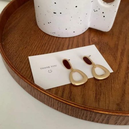 Gold Disc and Resin Drop Earrings