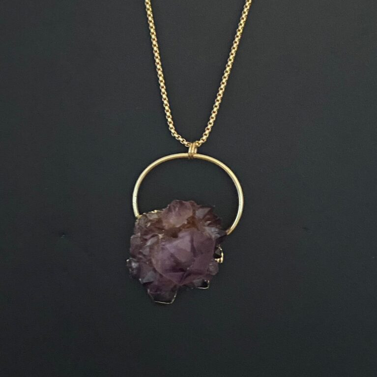 Electroformed Fluorite Point and Amethyst Crystal Necklace