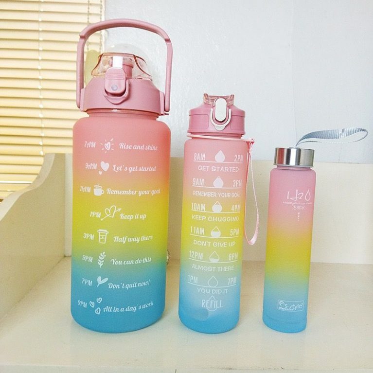 3in1 Multi - Colour Motivation Water Bottle (with stickers) Capacity 2litres,900mls,300mls